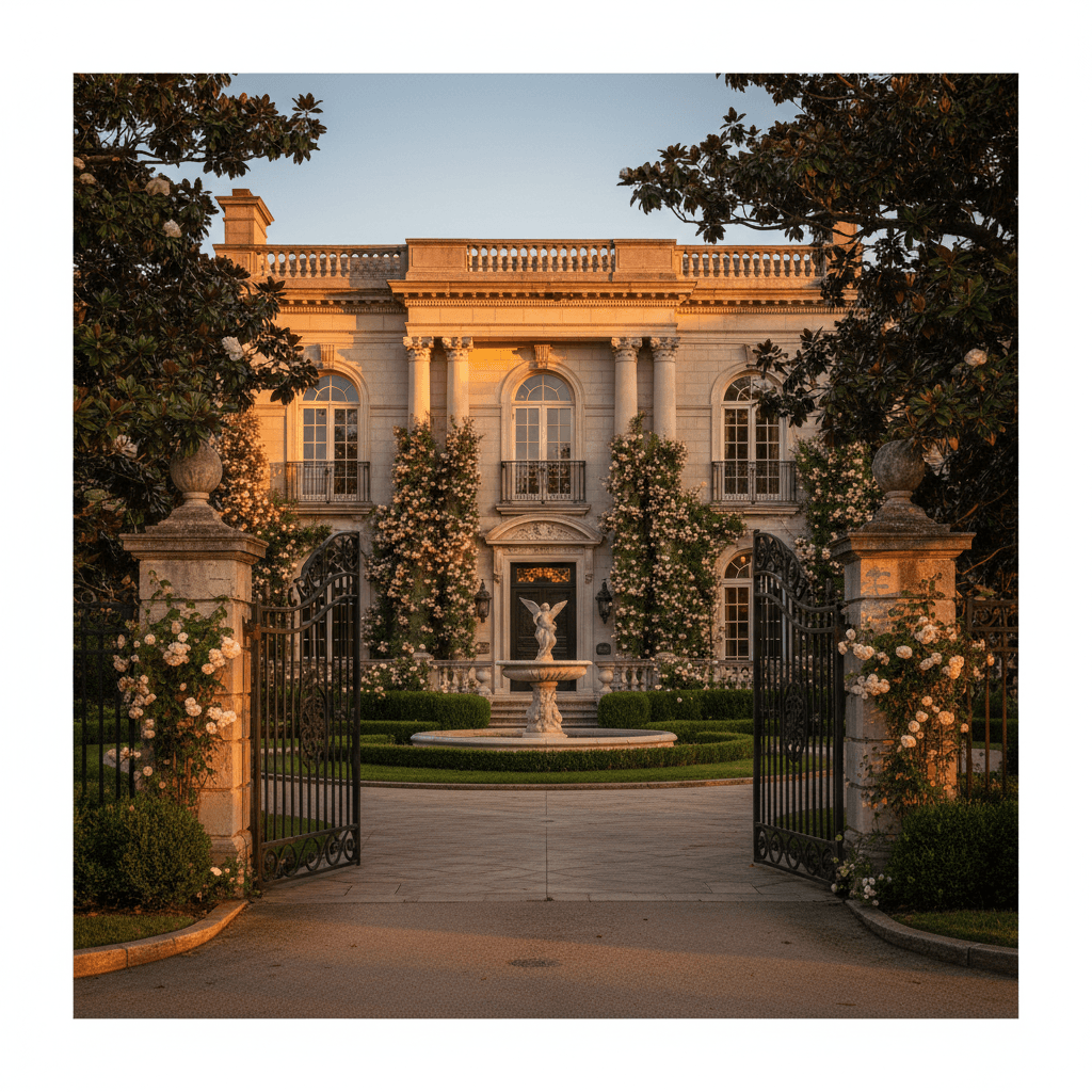 Rose & Thorn Studios estate at golden hour